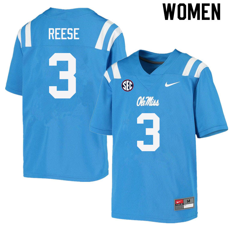 Women #3 Otis Reese Ole Miss Rebels College Football Jerseys Sale-Power Blue
